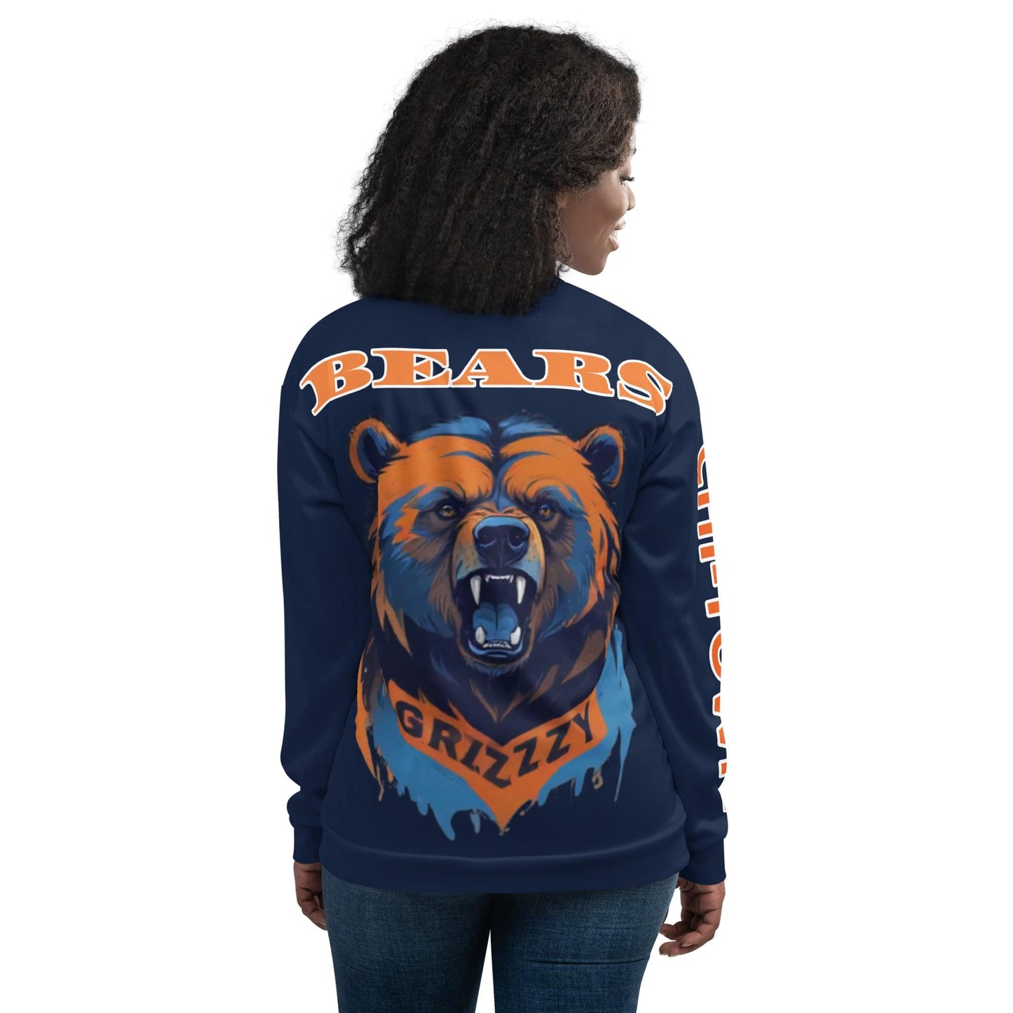 ABE Brings you your favorite Bears Football team in stlye with this All-Over-Print Unisex Bomber jacket. Team Colors popping vibrant with flavor. The Monsters of the Midway Jacket will have the crowd watching you more than the game. With a brushed fleece inside, and a relaxed unisex fit, this Bomber Jacket is just the stuff of your dreams, so be quick to grab yourself one! ABE Bears Football Unisex Bomber Jacket.