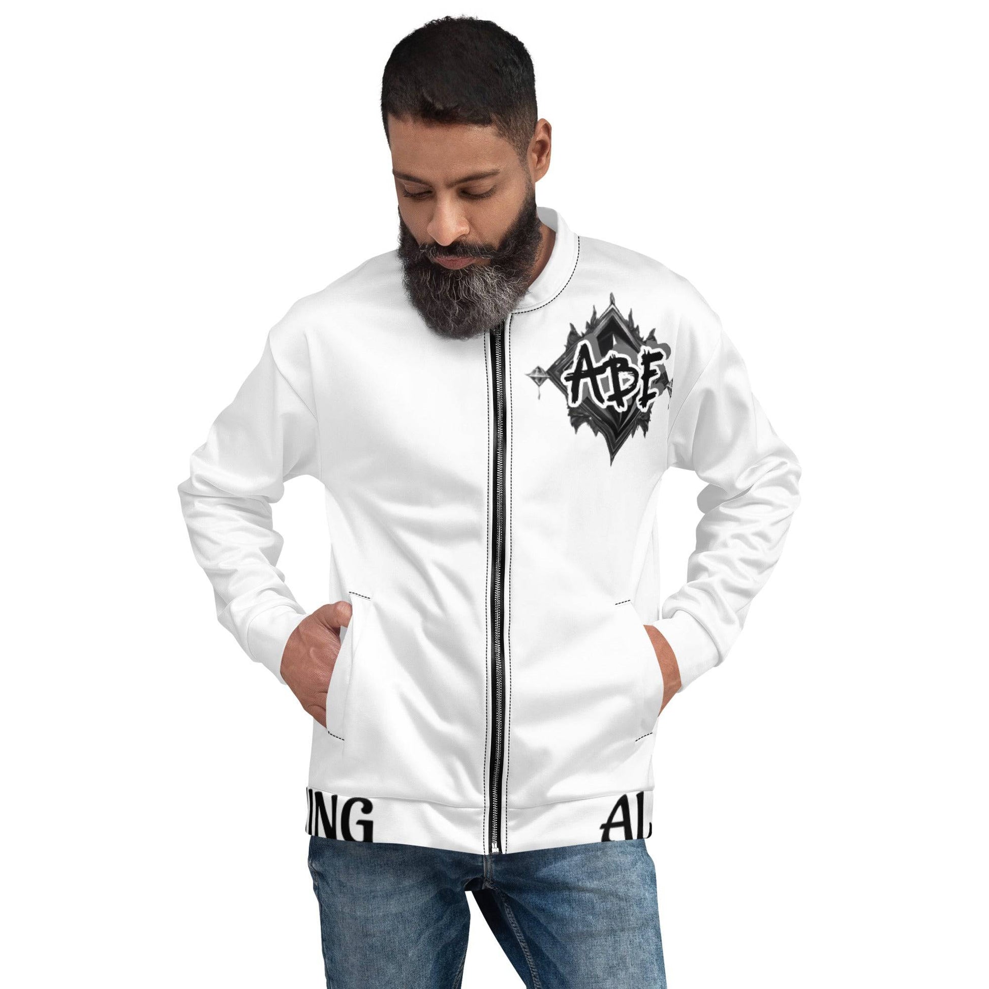 Add a little zing to your wardrobe with this vibrant All-Over Print Bomber Jacket. Wear it on a basic t-shirt, or layer it on top of a warm hoodie—it’ll look great either way. This is mens and women wear with style and the latest hip-hop fashion. Unisex so anyone can wear with confidence. so be quick to grab yourself one! ABE All Black Everything Unisex Bomber Jacket.