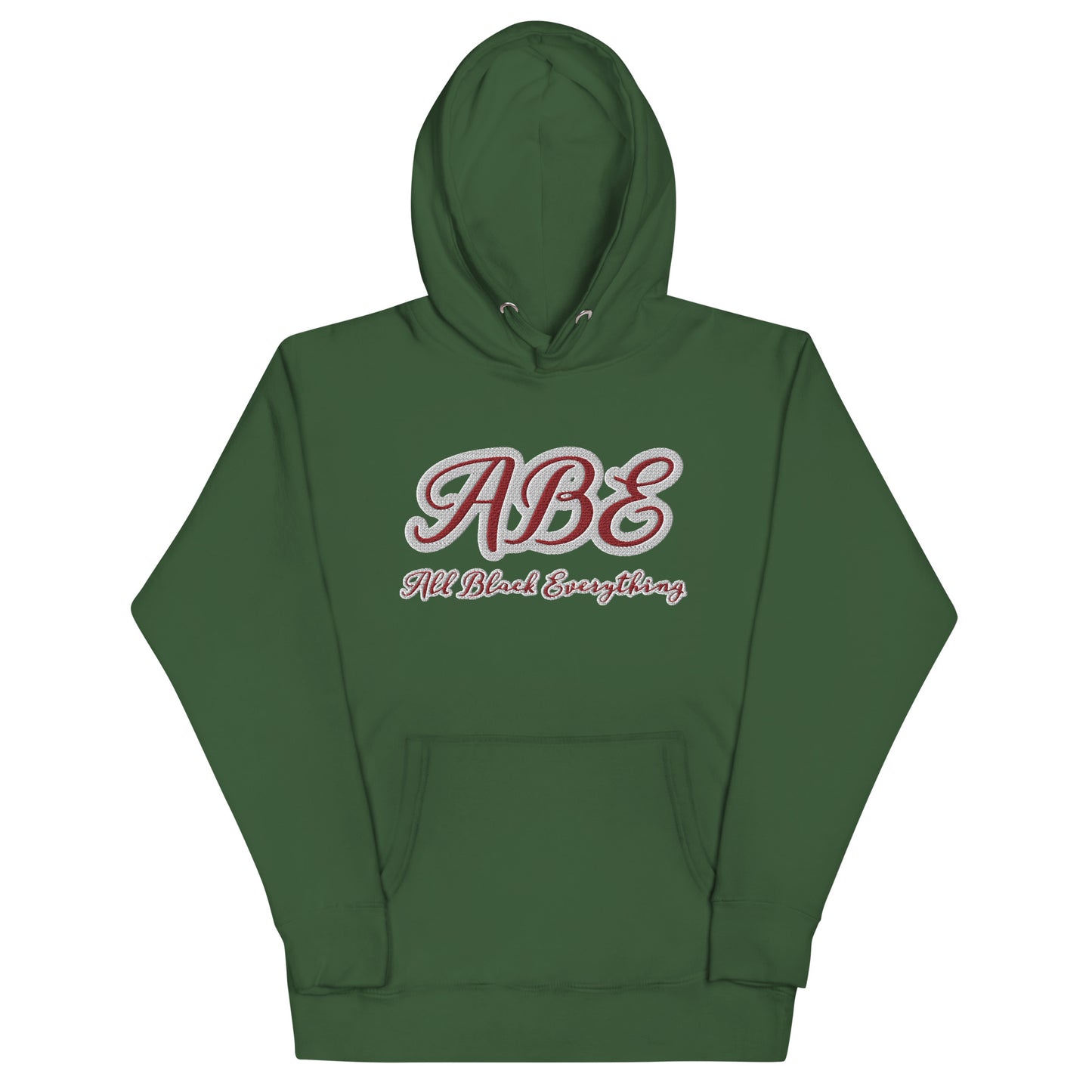 ABE All Black Everything Burgundy Embroidery Unisex Hoodie in forest green, perfect blend of style and comfort.