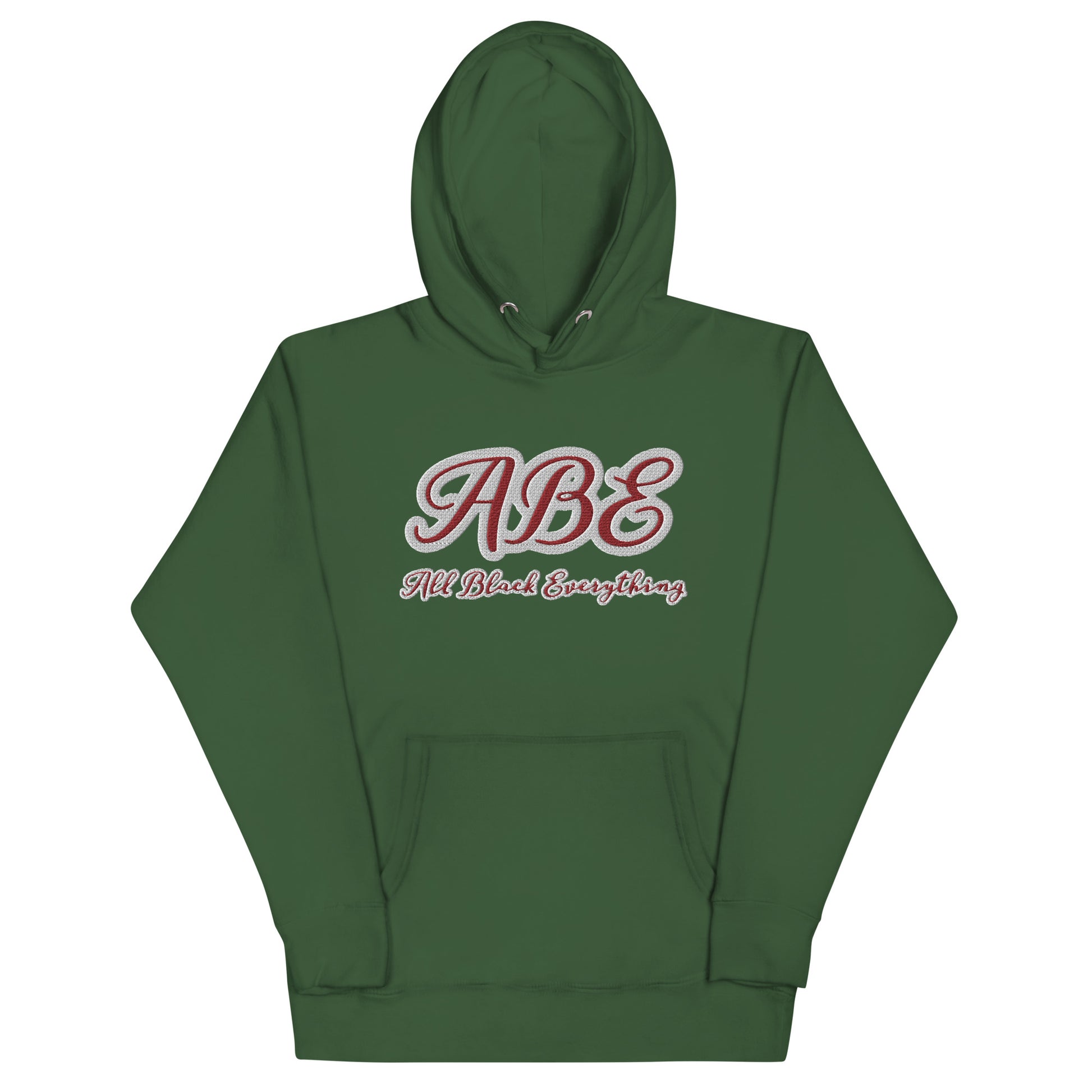 ABE All Black Everything Burgundy Embroidery Unisex Hoodie in forest green, perfect blend of style and comfort.