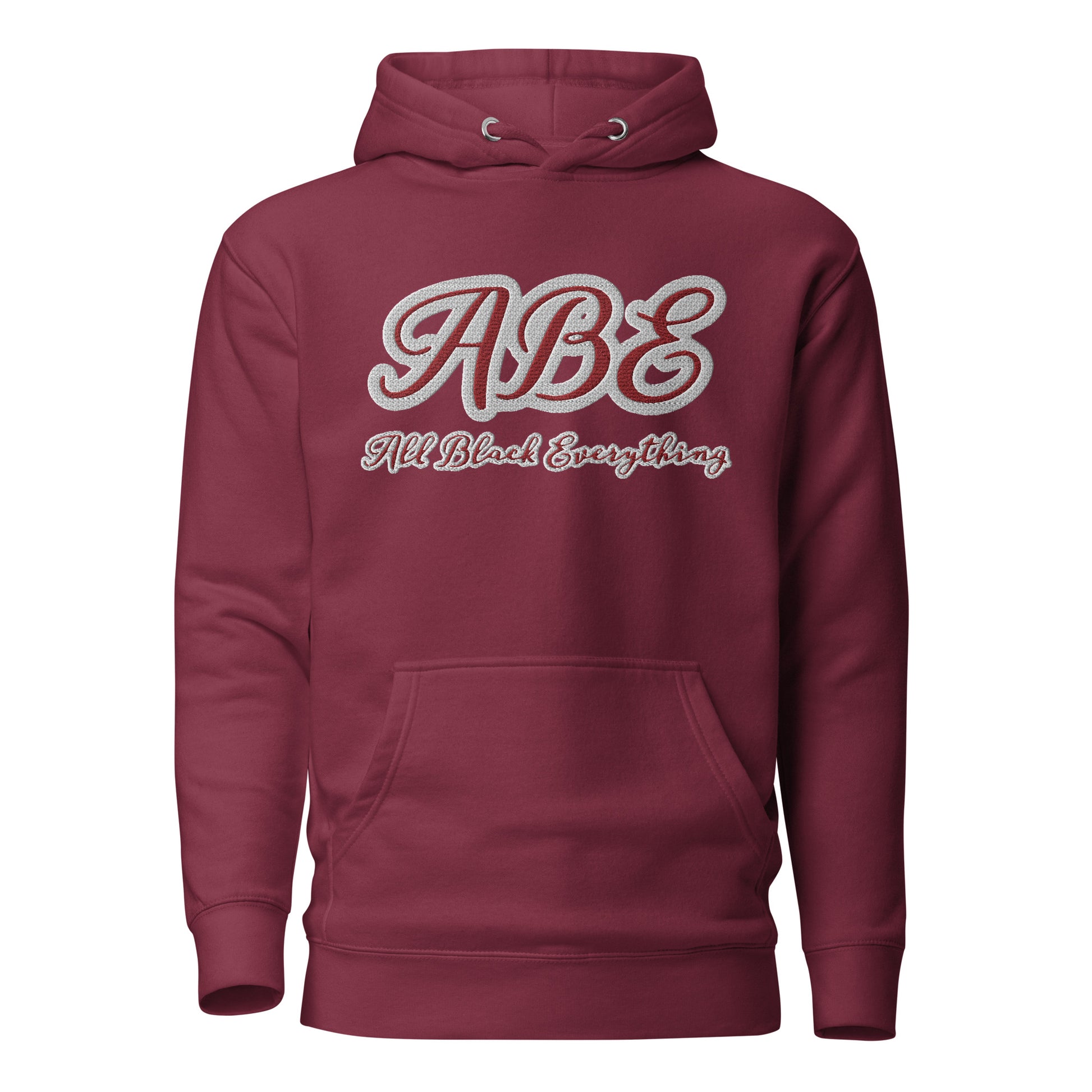 ABE All Black Everything Burgundy Embroidery Unisex Hoodie features stylish embroidery, perfect for elevating your wardrobe.