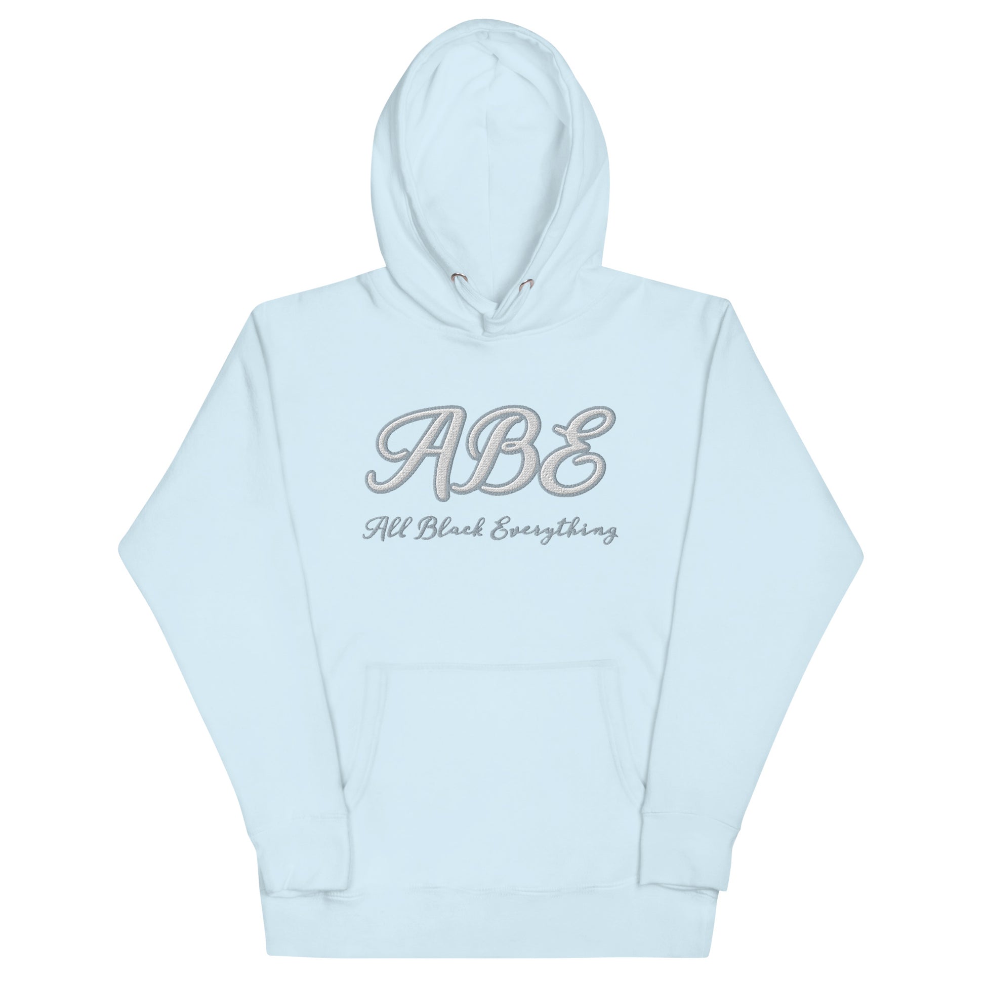 Stylish ABE Grey Embroidered Hoodie in soft fabric, featuring a cozy hood and pouch pocket for ultimate comfort.